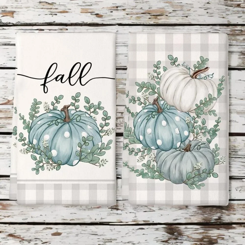 Fall Kitchen Towels Pumpkin Autumn Holiday Thanksgiving Farmhouse Cottage Decor